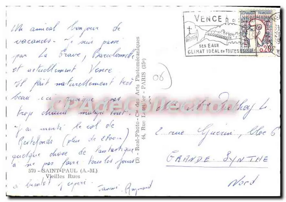 Vence — Rue des Arts Photomécaniques — CPAdeCollection - Achterkant