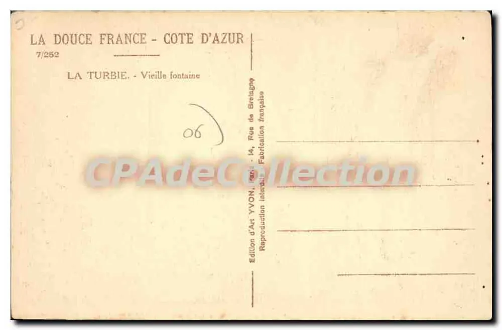 La Turbie — Alte Fontäne — Art Edition YVON, 14, Rue de Bretagne - Rückseite