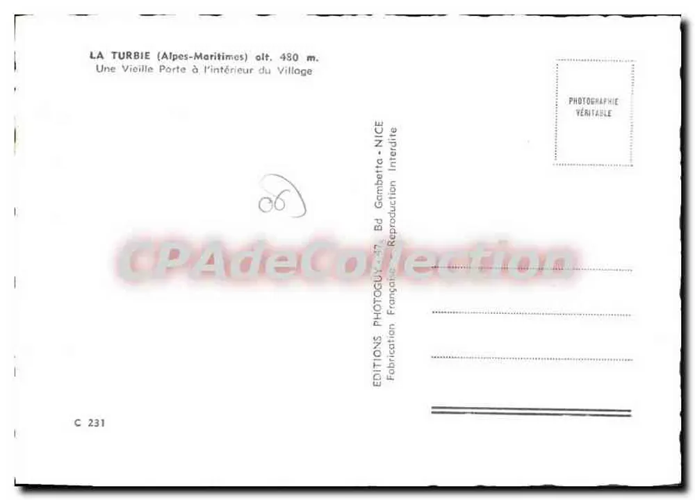 La Turbie — Porta interna do vilarejo — Éditions Photoguys-Nice, n° C 231 - Verso
