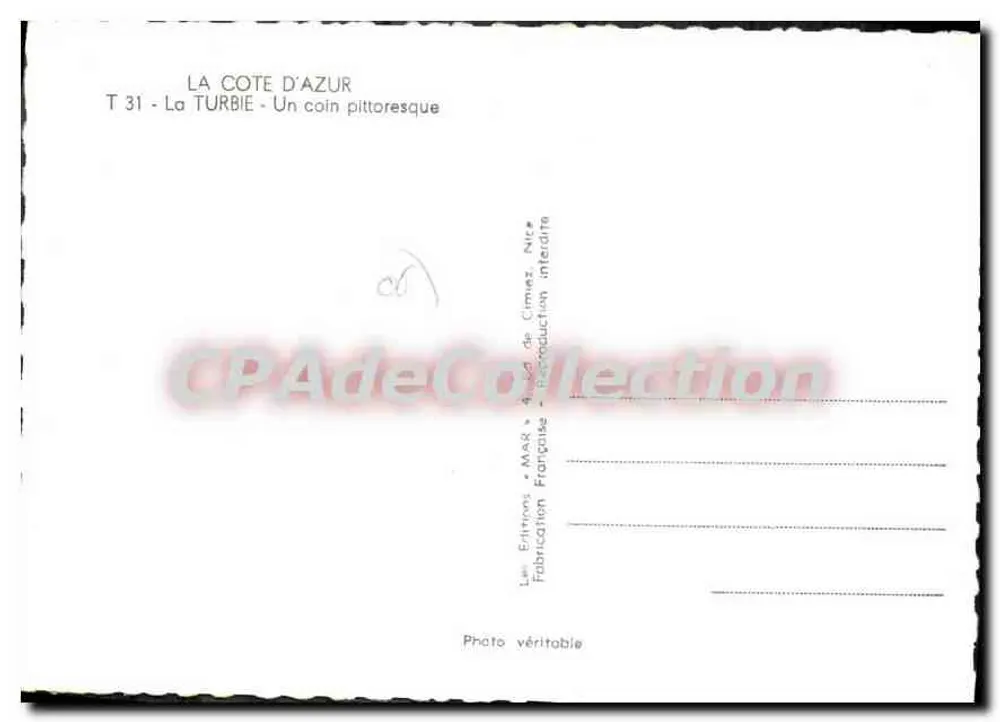 La Turbie — Um canto pitoresco — Edições MAR, Nice, n° T 31 - Verso