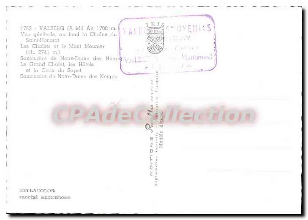 Valberg — Vista geral, santuário, montanhas — Edições Rellacolor - Verso