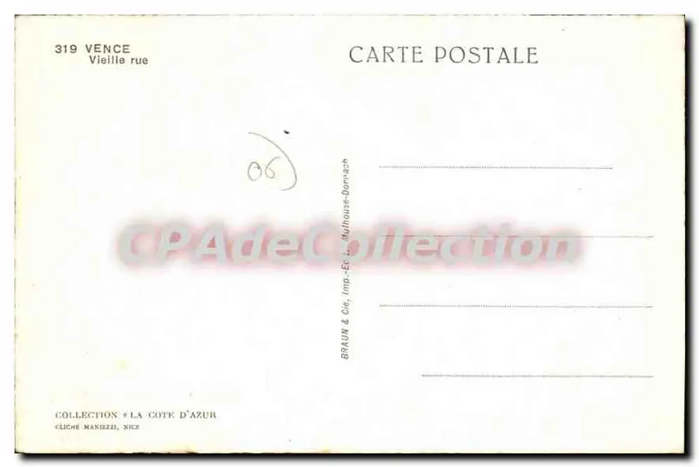 Vence — Vieille rue — Braun & Cie, imp.-Ét., Mulhouse-Darrach - Verso
