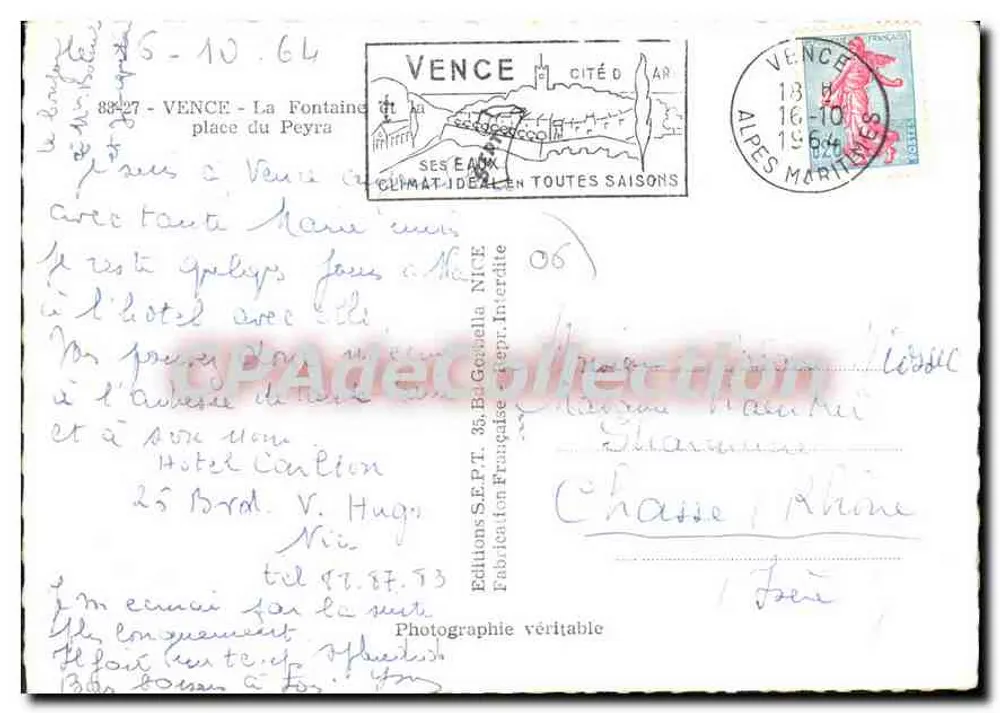 Vence - A Fonte do Peyra — praça do Peyra — Edições S.E.P.T. 35, Ba Gattella - Verso