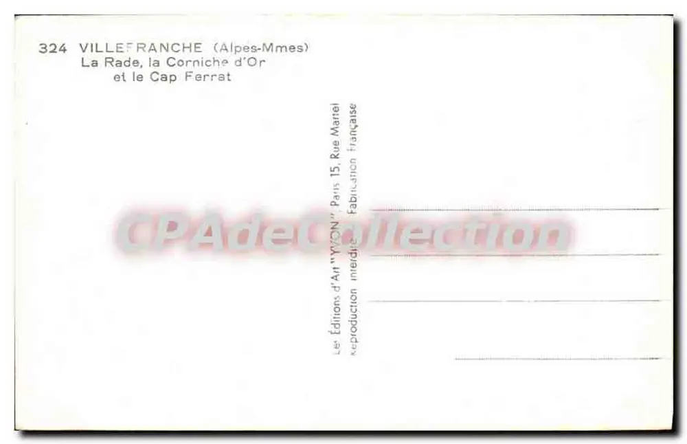 Villefranche (Alpes-Maritimes) — Ansicht der Bucht, der Corniche d'Or und des Cap Ferrat — Éditions d'Art 'VYVON' Paris - Rückseite