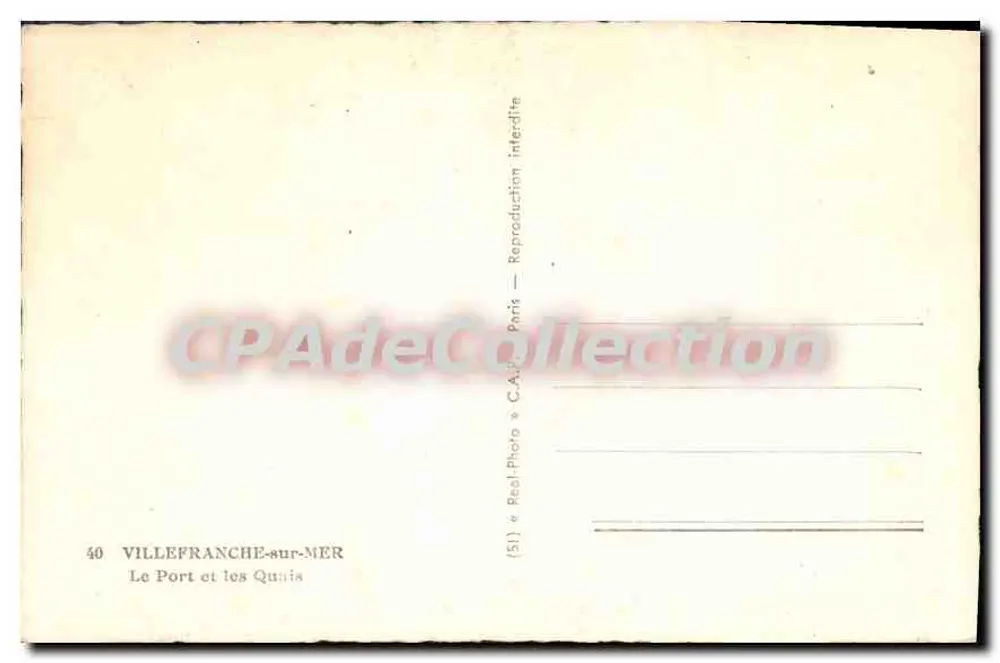 Villefranche-sur-Mer — Der Hafen und die Kais — Verlag C.A.P. Photo, Paris, Nr. 40 - Rückseite