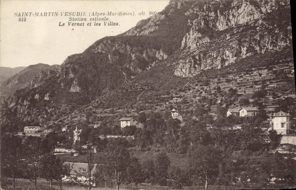 Saint-Martin-Vésubie (Alpes-Maritimes), H. 960 m — Sommerstation. Le Vernet und die Villas — Verlag: Anciens Établissements Schreien & Cie, Paris. - Vorderseite
