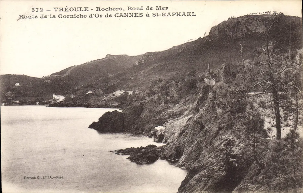 Théoule - Rochos, Bord de Mar — Rota da Corniche d'Or de Cannes a St-Raphaël — Edição Giletta - Nîge, n° 572 - Frente