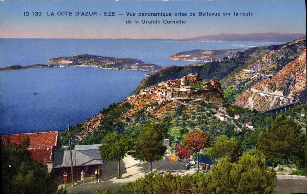 A Costa Azul - Eze — Vista panorâmica tirada de Bellevue na estrada da Grande Corniche — Fotocromia A.D.I.A. n°10.133 - Frente