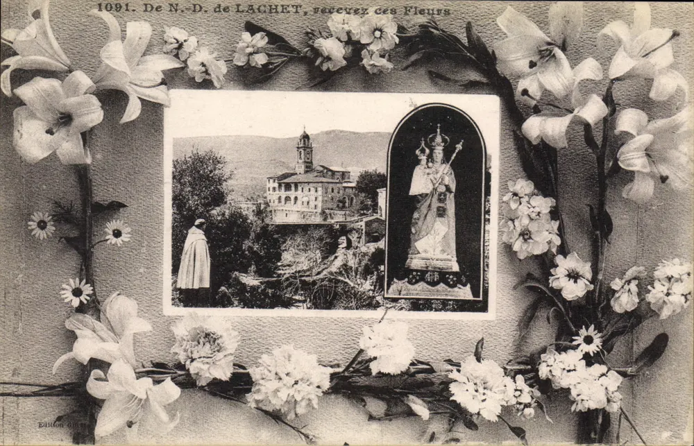 Święta Maria z Lachet — widok świątyni i statuy — Wydawnictwo Gillet - Awers