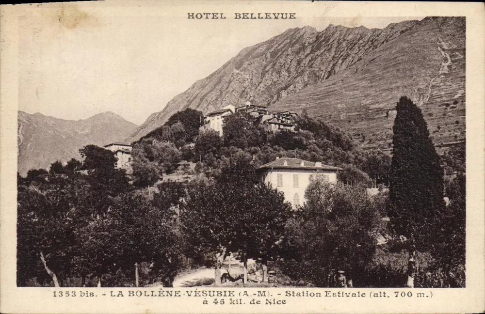 Hotel Bellevue — La Bollène-Vésubie, estação de verão a 45 km de Nice — editor L. Gilletta et Cie, n° 1353 bis - Frente