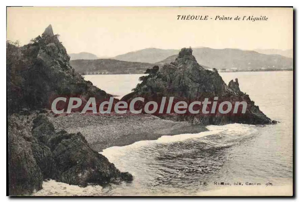 Théoule - Ponta da Agulha — vista da costa rochosa com falésias e mar — editor J. Mauman, Cannes - Frente
