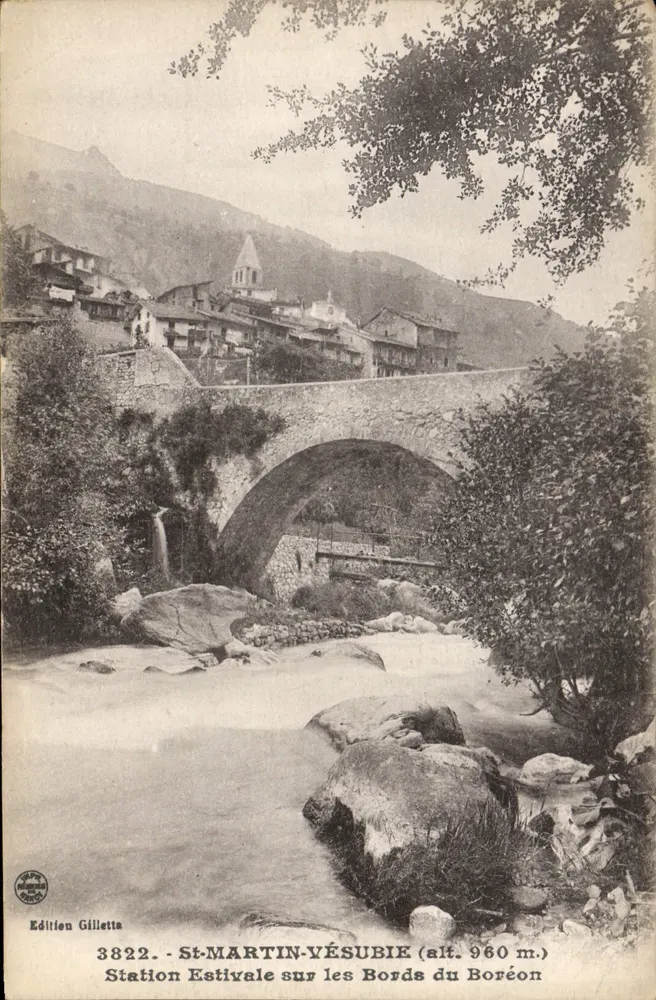 St-MARTIN-YÉSUBIE (alt. 960 m.) — Estação Estival nas Margens do Boréon — Edição Gilletta, n° 3822 - Frente