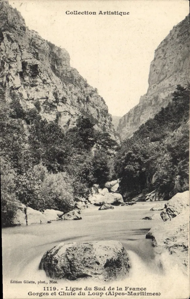 Gorges e Cachoeira do Lobo — Alpes-Maritimes — Edição Gilettta, fot., Nice, n° 1119 - Frente