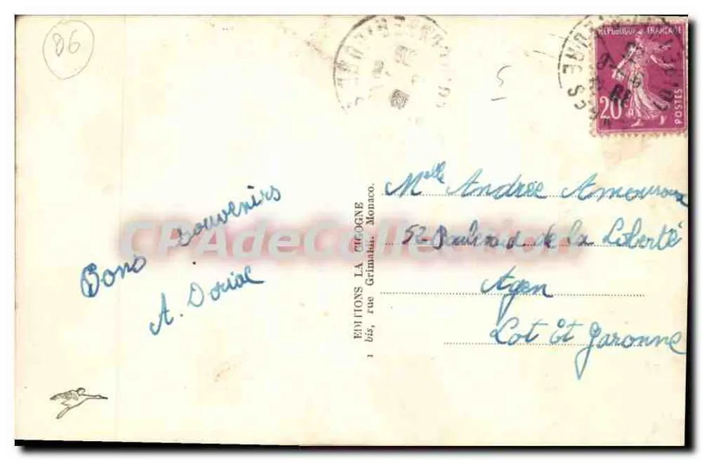 Eze-Village — Allgemeine Ansicht vom Grande Corniche — Éditions La Cigogne, Monaco, n°329 - Rückseite