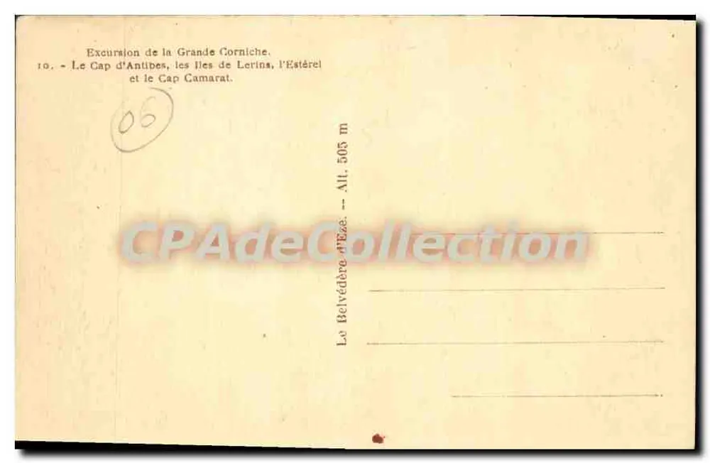 Cap d'Antibes, as ilhas de Lerina, o Estérel e o Cap Camarat — O Belvedere — Alt. 505 m - Verso