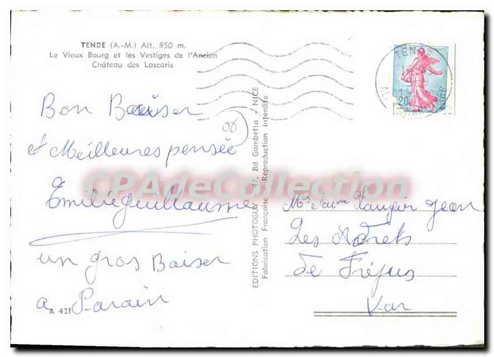 Tende (A.-M.) — Ansicht des alten Dorfes und der Überreste des Aneich-Schlosses der Lascaris — Éditions Photographie Nice - Rückseite