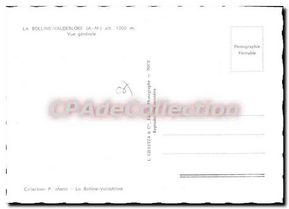 La Bolline-Valdeblore — Vista geral — L. Gilletta & Cie, Nice - Verso