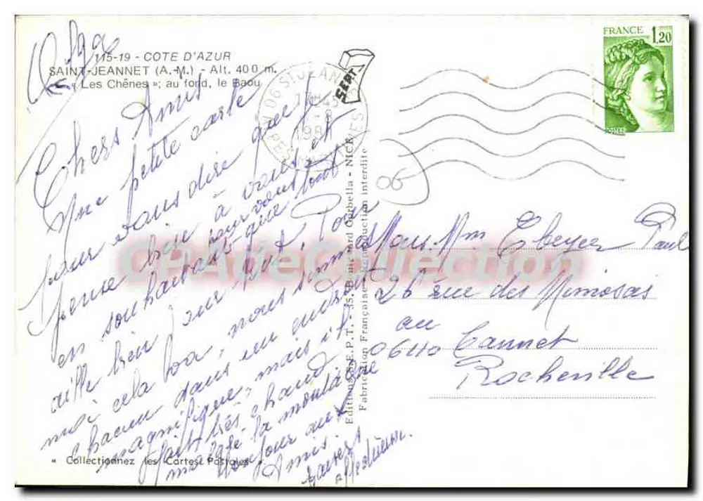 Saint-Jeannet — Les Chênes, no fundo, o Baou — Edição P.T. Fabri - Verso