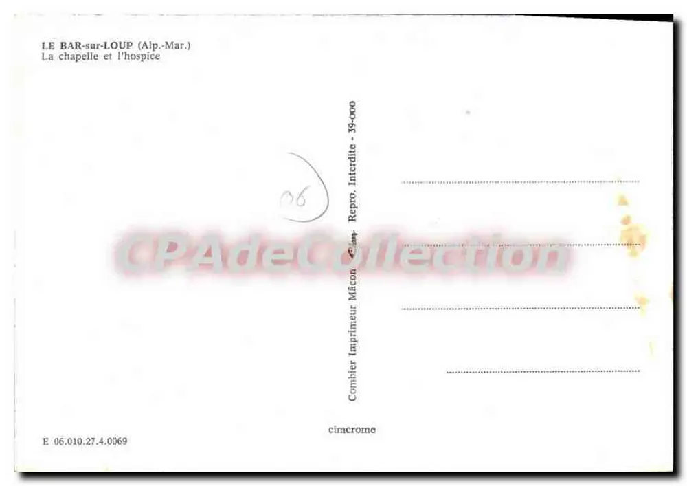 ले बार-सूर-लूप (अल्प-मार.) — चर्च और अस्पताल — प्रिंटर कॉम्बियर, क्रमांक 06.010.27.4.0069 - पीछे