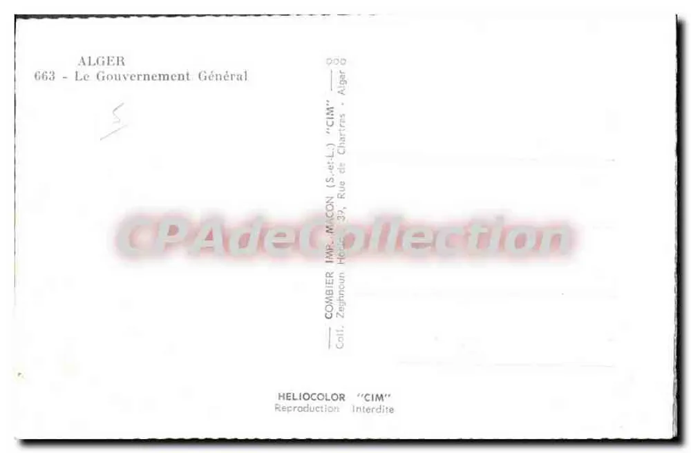 Argélia — O Governo Geral — Editor CIM, série 663 - Verso