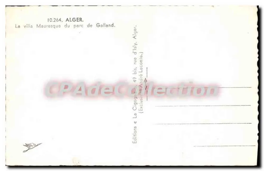A villa mauresca do parque de Galland — Argel — Edições André Leconie, n° 10.264 - Verso