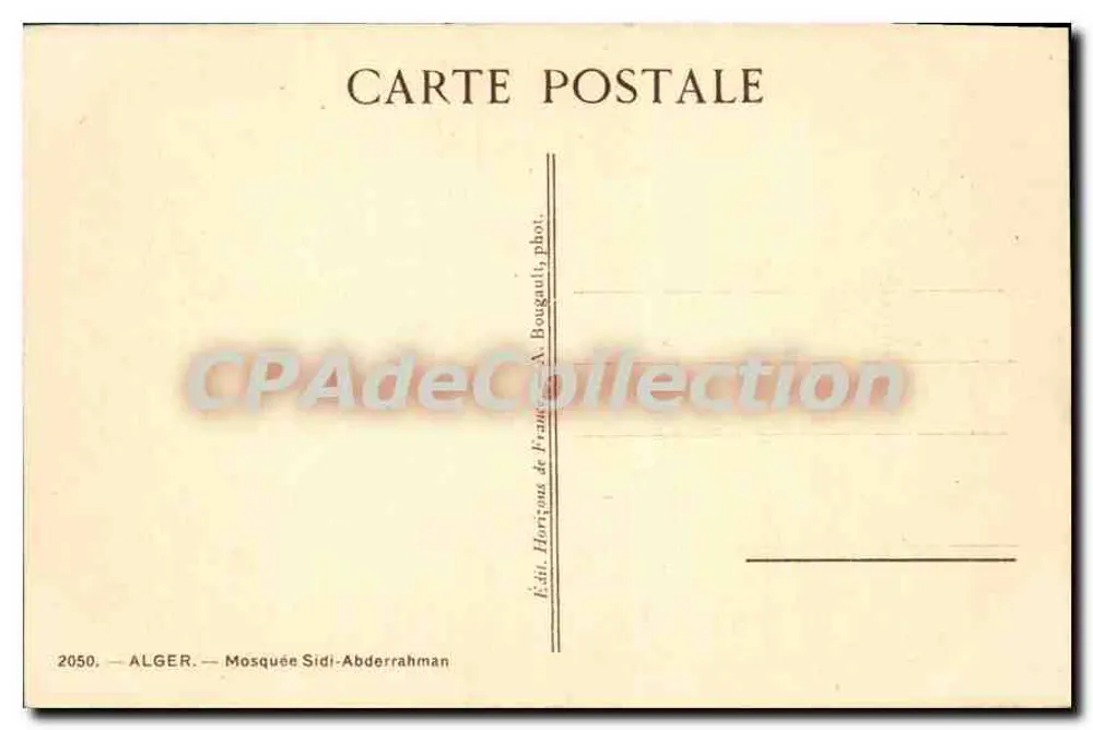 Argélia — Mesquita Sidi-Abderrahman — Edição Horizons de France, A. Bougaault - Verso
