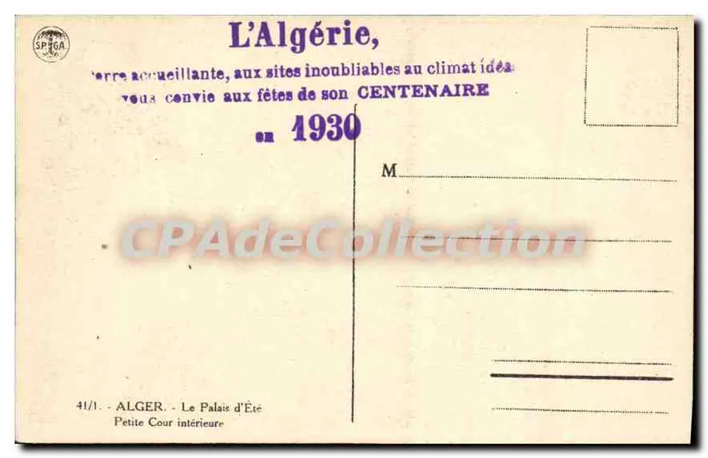 Algerien — Das Sommerpalais, Innenhof — SPAGA, Nr. 41/1 - Rückseite