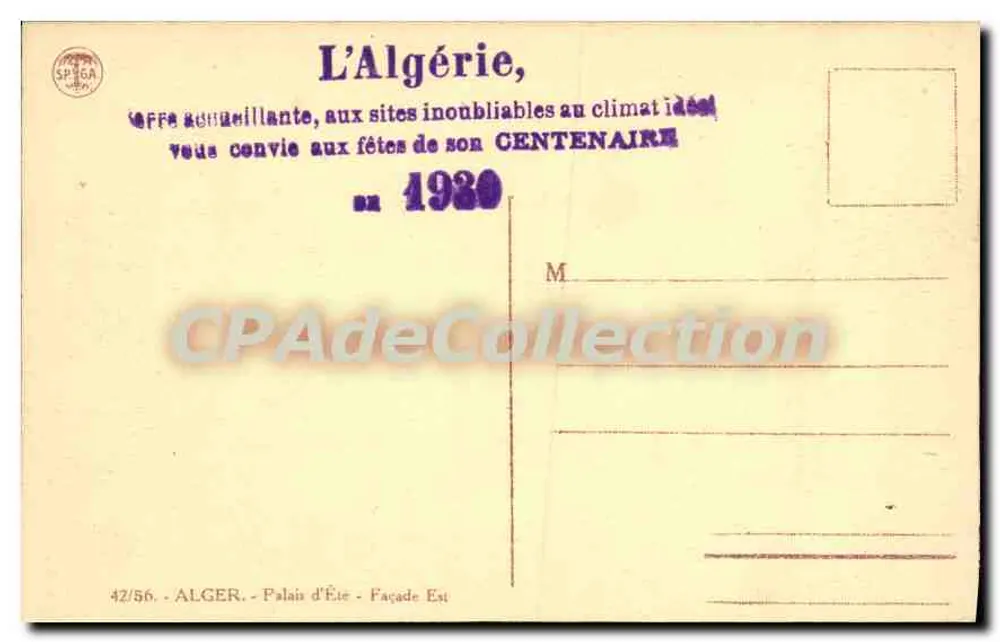 Argélia — Palácio de Verão — Fachada Leste — SPÉGA 42/56 - Verso