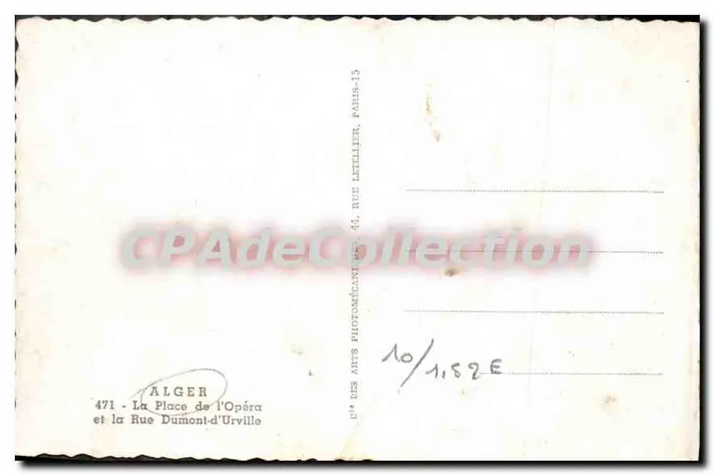 Algerien — Place de l'Opéra und Rue Dumont-d'Urville — C.M. des Arts Photographique, Paris - Rückseite
