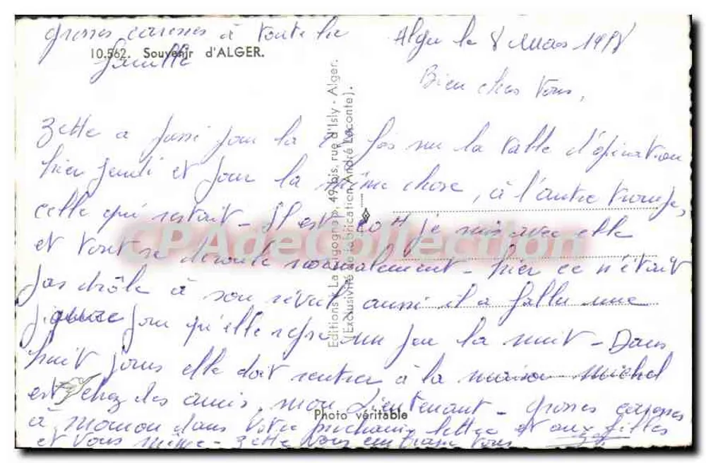 Argélia — Lembrete de Argel — Edições La Géographie d'Alger - Verso