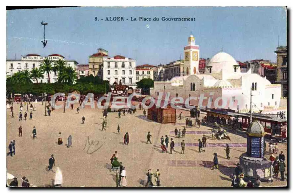 ALGER - A Praça do Governo — O Hotel da Régence visível — editor Moulot Marbelle, n°8 - Frente