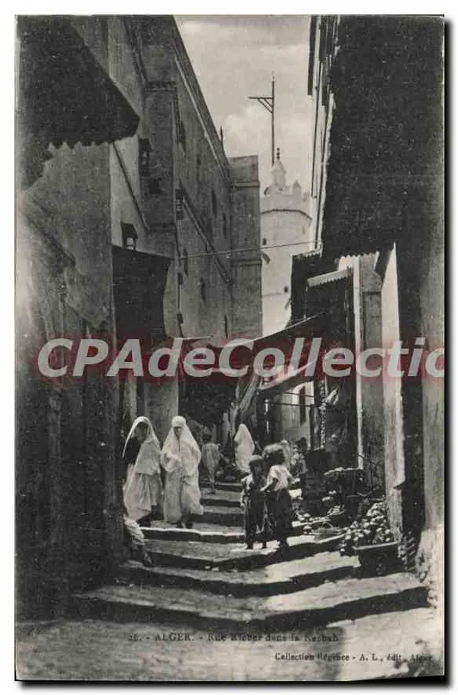 Argélia - Rue Kheber na Kasbah — Coleção Régence - A. L., edição Alger - Frente