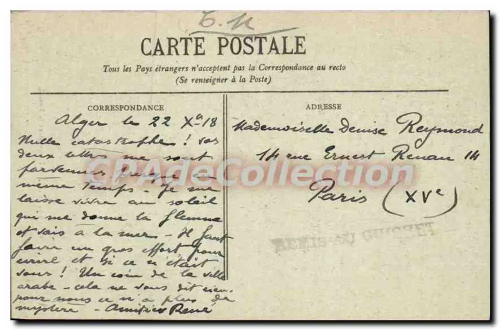 Argélia - Rue Kheber na Kasbah — Coleção Régence - A. L., edição Alger - Verso