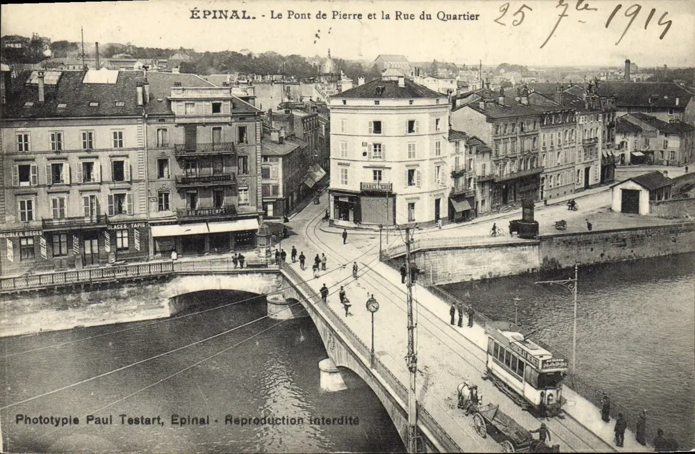 Épinal - O Ponte de Pedra e a Rue do Quartier — Fototipia Paul Testart, Épinal - Frente
