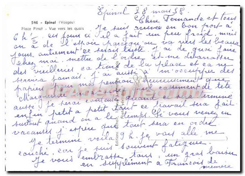 Epinal - Vista para os cais — Praça Pinot — Edições G.R. n°546 - Verso