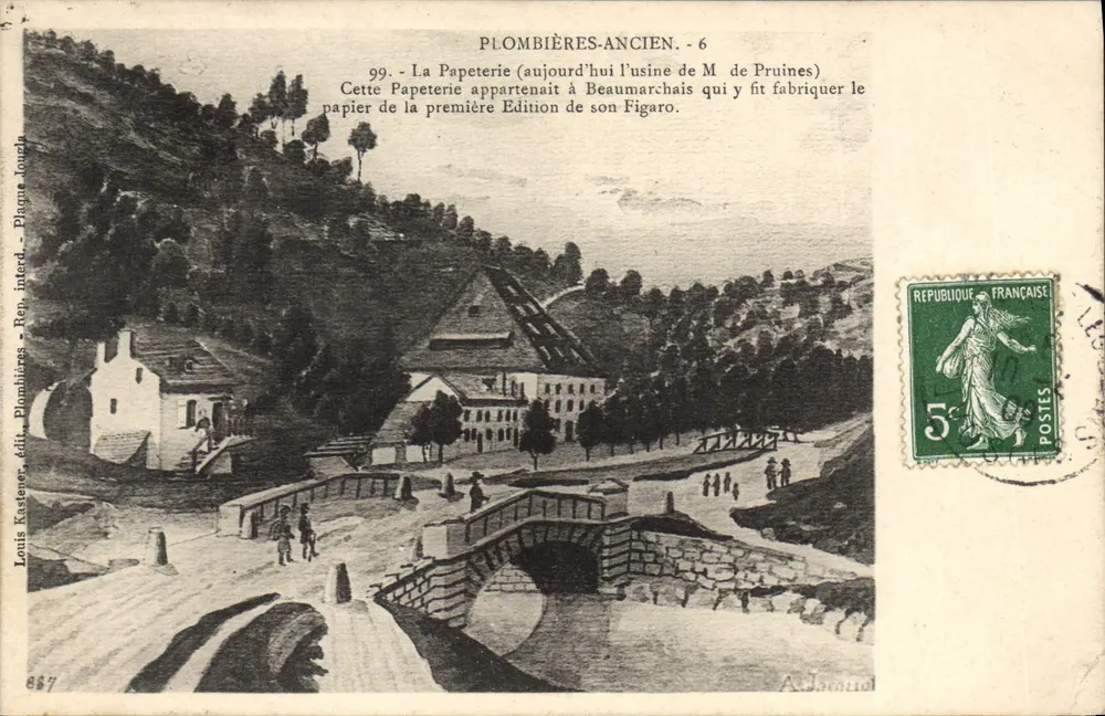 Plombières-ancien — A Fábrica de Papel (atualmente a fábrica de M. de Pruines) — Louis Kastener, editor. Rep. Interd. — n° 6 - Frente