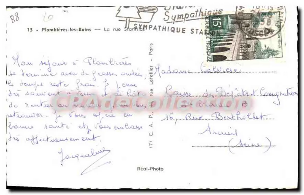 Plombières-les-Bains — A rua Stanislas — Réal-Photo - Verso