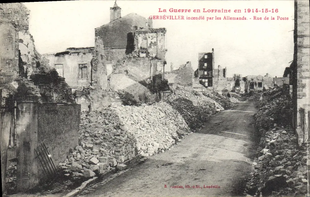 Gerbéviller in Flammen durch die Deutschen — Rue de la Poste — Edition E. Vastion, Lunéville, n°48 - Vorderseite