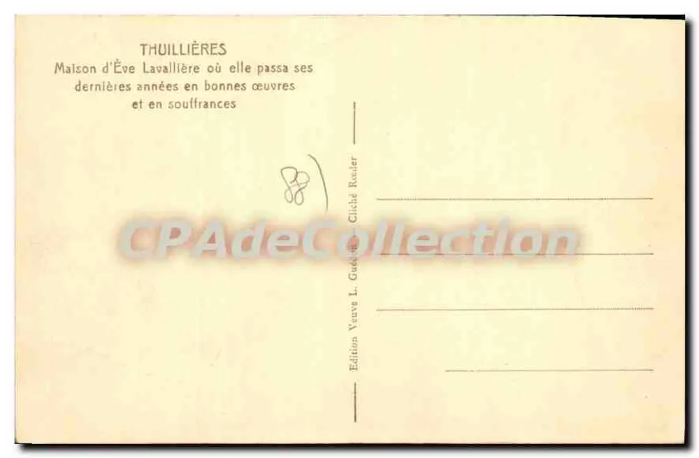 Thuillières — Haus von Éve Lavallière, wo sie ihre letzten Jahre in Wohltätigkeitsarbeit verbrachte — Ausgabe L. Gaudé - Rückseite