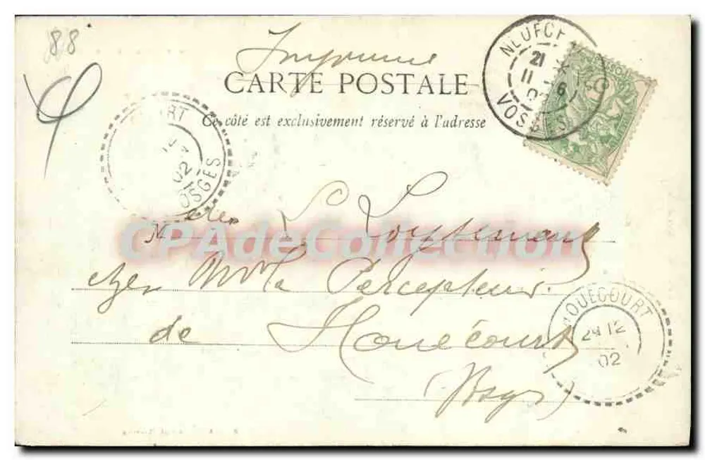 Castelo de Bourlemont — Fachada principal e antigas torres — Impressora Drevet-Lonour, Neufchâten - Verso