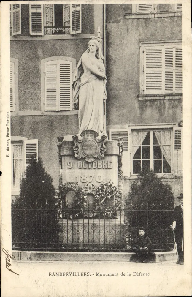 Rambervillers - Monumento della Difesa — 9 ottobre 1870 — E. Mamet, Bazar Parisien - Recto