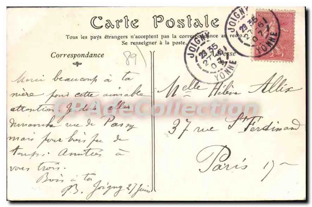 Joigny — Ansicht vom Notre-Dame-Dom — Verlag N.V. EE, Nr. 28 - Rückseite