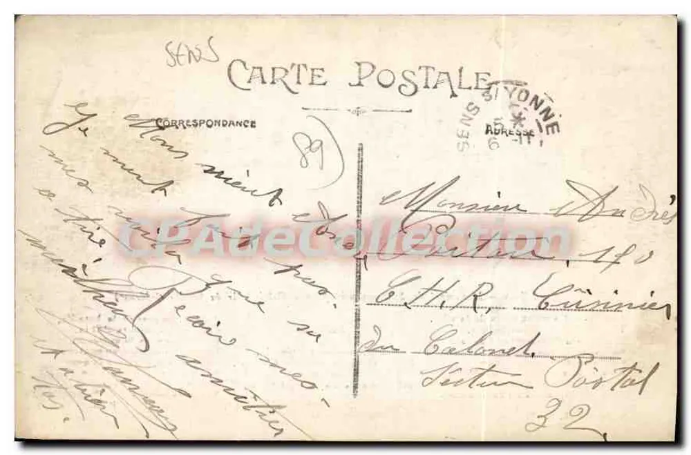 Sens — Monument dei Senones morti per la Patria — Collection P. R. S. - Verso