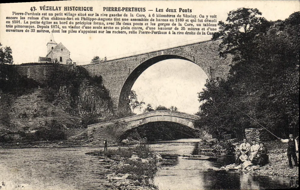 Pierre-Perthuis — Les deux Ponts — Lib. Pap. Ravier, édit. Avallon - Recto