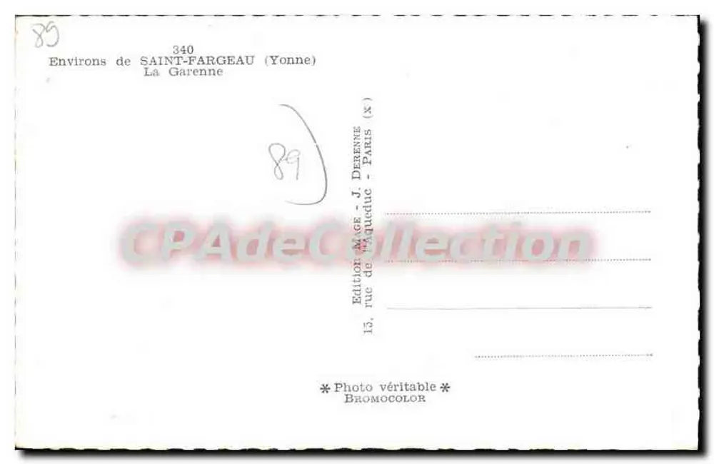 La Garenne — Environs de Saint-Fargeau (Yonne) — Édition J. DEREENE - Paris - Verso