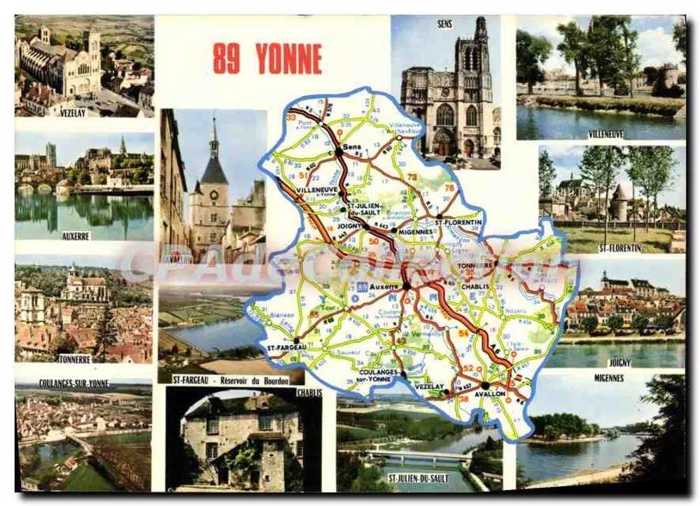 89 YONNE — Touristische Karte mit Straßenkarte und Ortsfotos — Drucker CIMCROME - Vorderseite