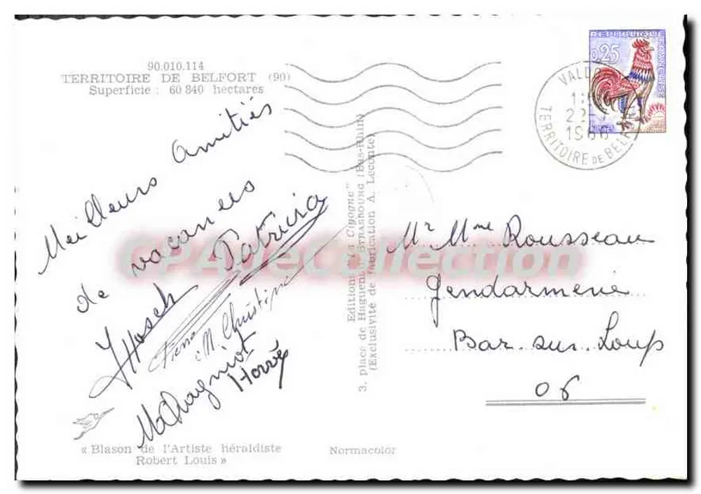 Território de Belfort — Carte postale turística — Edição Huguenin Strasbourg (189e-1910) n°90.010.114 - Verso