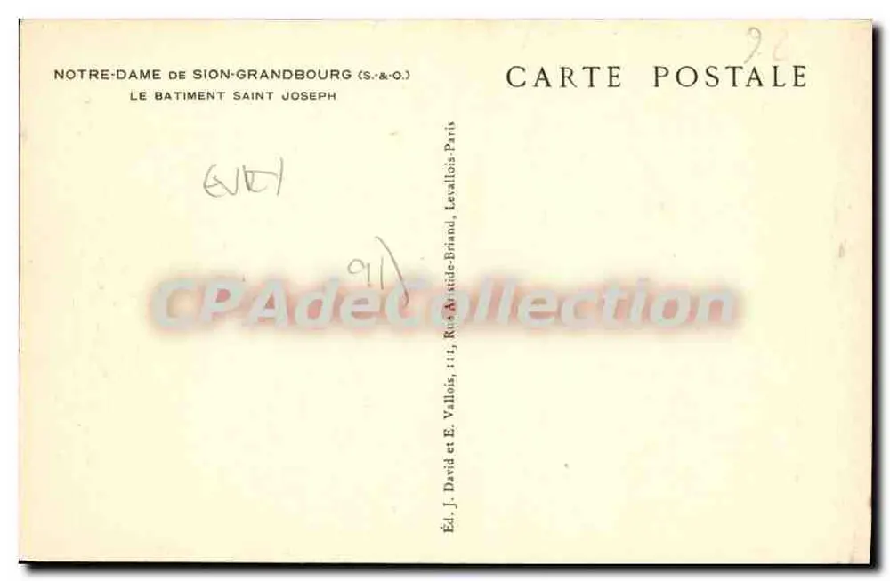 Notre-Dame de Sion-Grandbourg — Das Gebäude Saint Joseph — Verlag J. David und E. Vallois, Paris - Rückseite