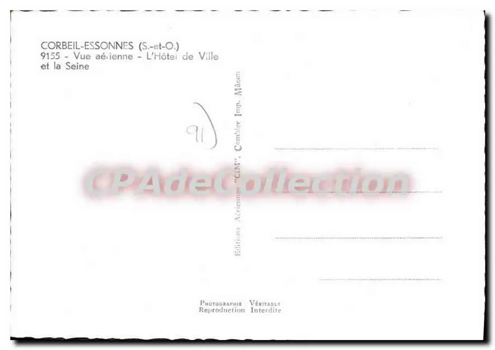 Corbeil-Essonnes (S.-et-O.) — Luftbild — Das Rathaus und die Seine — Éditions 'CLN', Imp. Combier - Rückseite