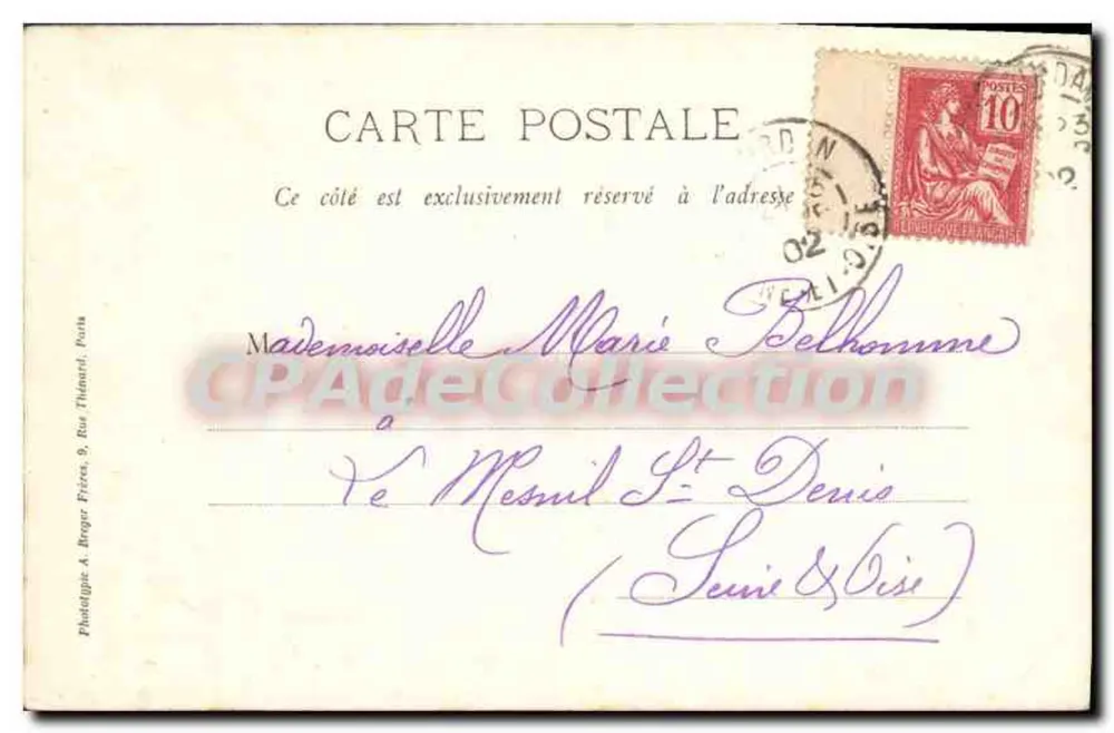 Dourdan — As Promenades — Fotógrafo A. Breguet, Dourdan - Verso